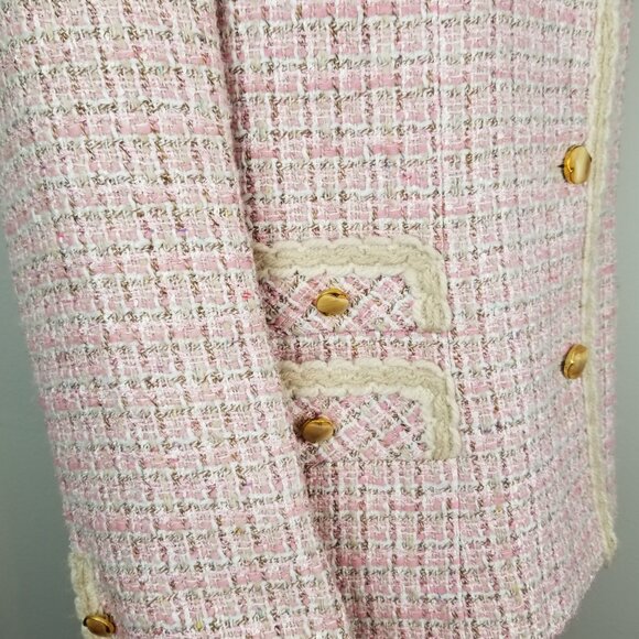 Vintage 1950's Classic Pale Pink Tweed 2 pc Tweed Blazer Skirt Suit Set * Small - Picture 3 of 16